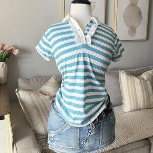 Striped Ruffle Polo Tee (Singly Girl) | Deadstock
